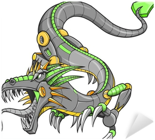 Green Robot Cyborg Dragon Vector Illustration Art Sticker - Cyborg (400x400)