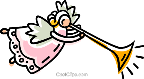 Angel Playing A Trumpet Royalty Free Vector Clip Art - Anjinho Tocando Trombeta Png (480x264)