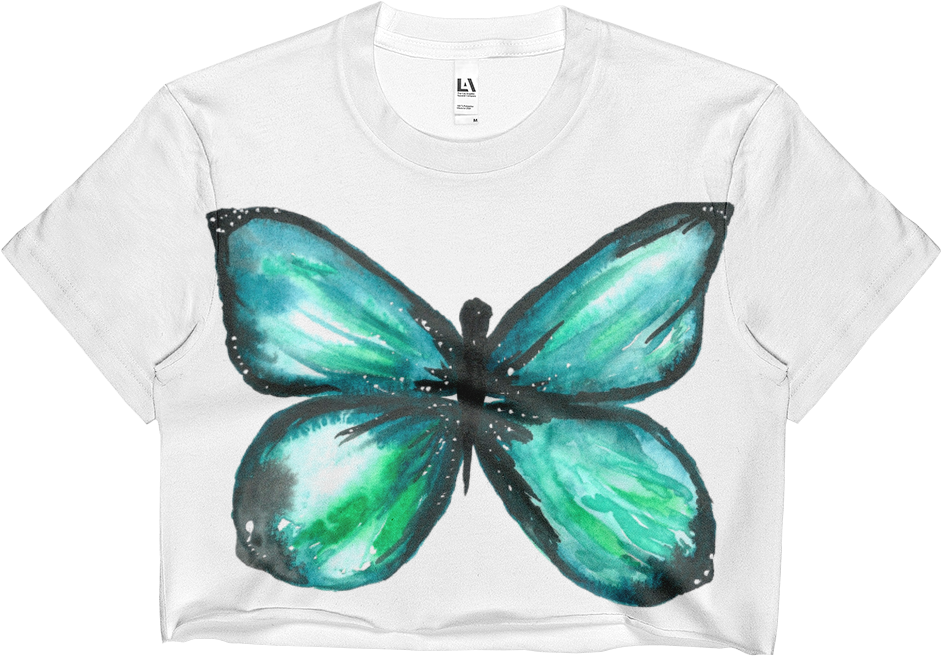 Green Butterfly Edgy Ladies Crop Top - Butterfly (1000x1000)