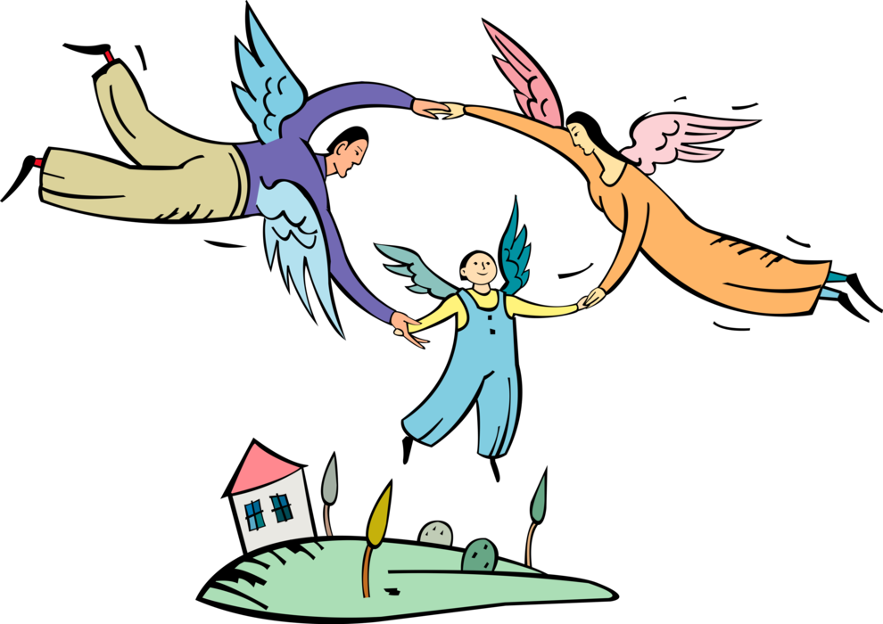 Vector Illustration Of Winged Family Of Spiritual Angels - Clip Art (990x700)
