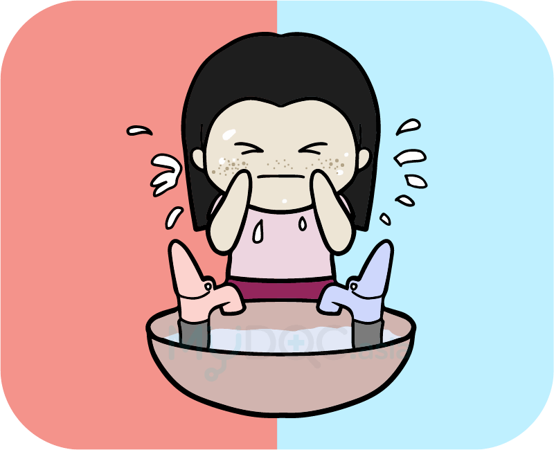 Washing Your Face With Hot Or Cold Water - Cartoon (800x650)