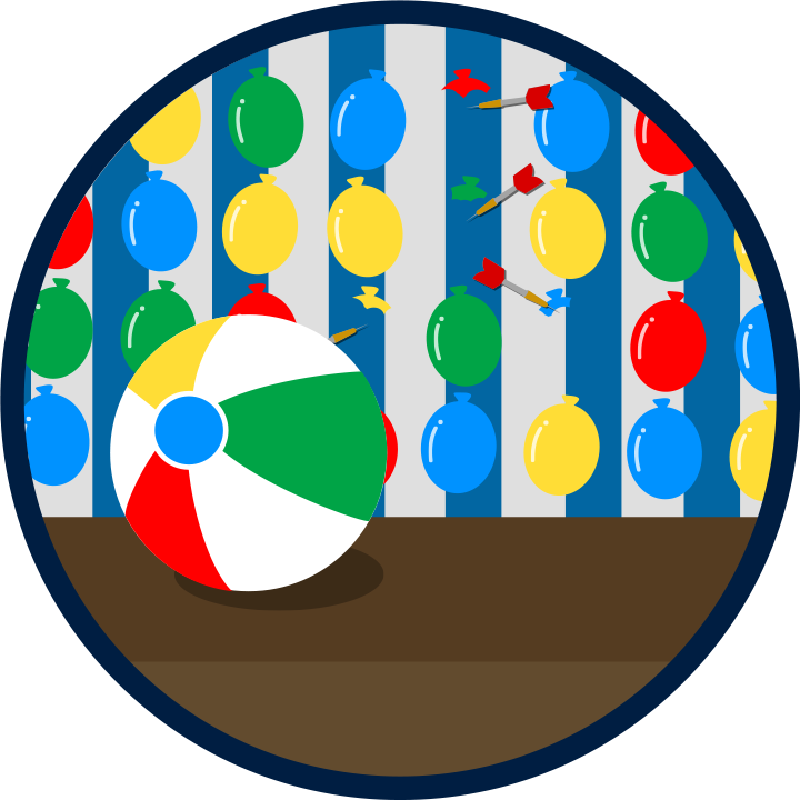 The First Badge In The Line Is “balloon Darts Beach - Warning Icon (720x720)