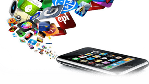 Mobile Application Wallpaper - Apps Coming Out Of Phone (500x281)