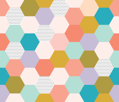 Color Inspiration From Spoonflowr "cheater Quilt" Hexagon - Hexagon Wholecloth / Spring By Ivieclothco - Customized (470x403)