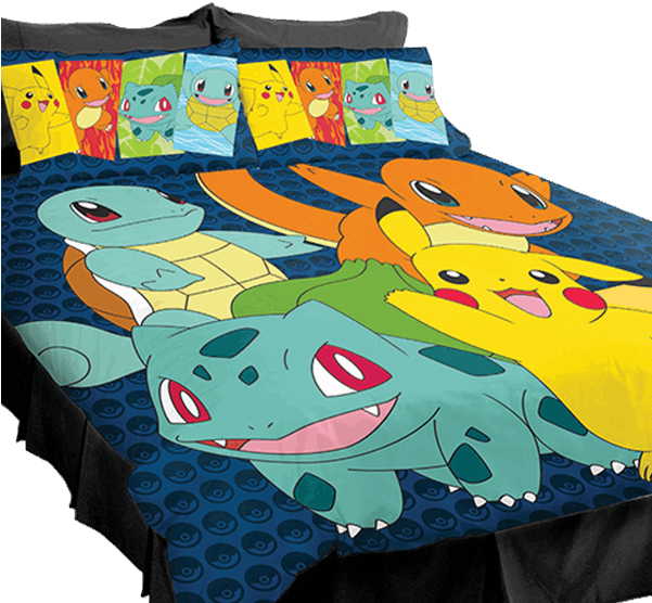 Kanto Starter Pokemon Queen Quilt Cover Set - Bed (600x600)