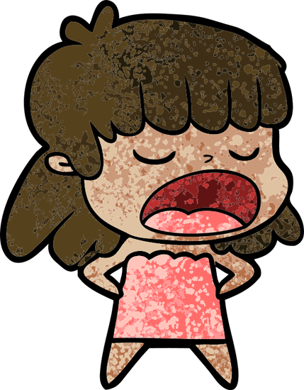 Cartoon Woman Talking Loudly - Drawing (429x550)