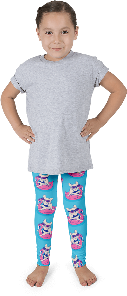 Frenchie Enjoys Summer On Flamingo Pool Float Kid's - Imagineavalon Kinder Kuh Leggins, Coole Kids Leggins, (1000x1000)