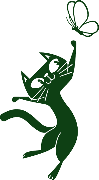 Cat And Butterfly Wall Decal Auf E Glue - Sticker (324x587)