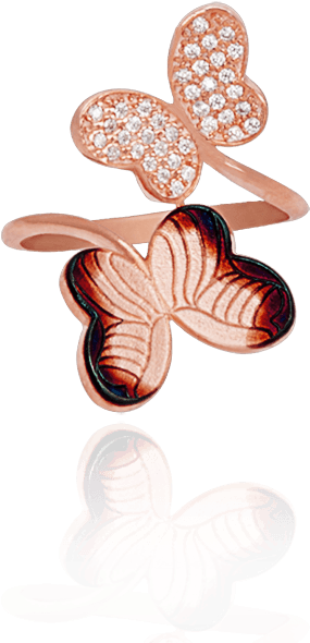 Double Butterfly Ring With Ember Accents - Locket (750x750)