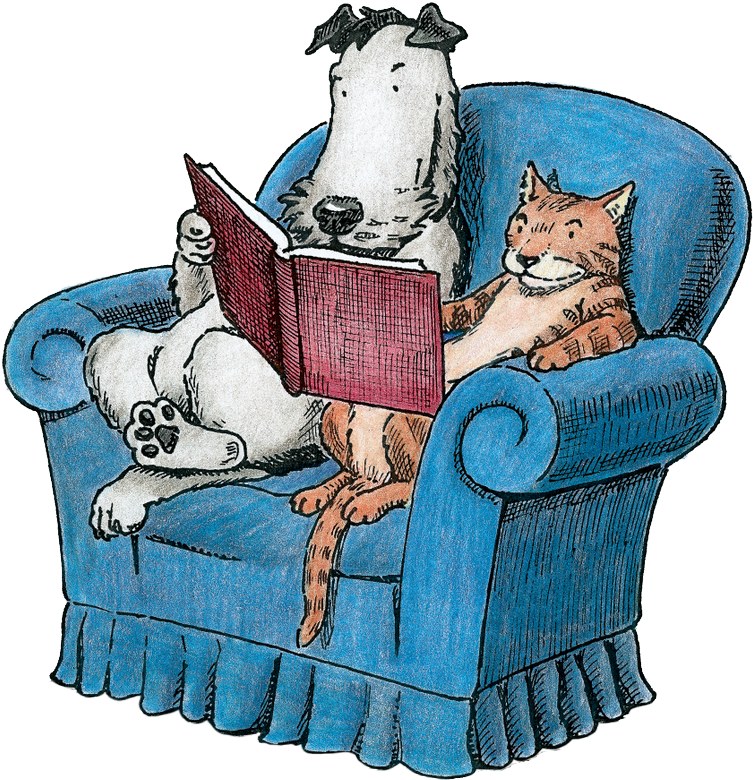 Preschool Tails - Dog And Cat With Book (800x806)