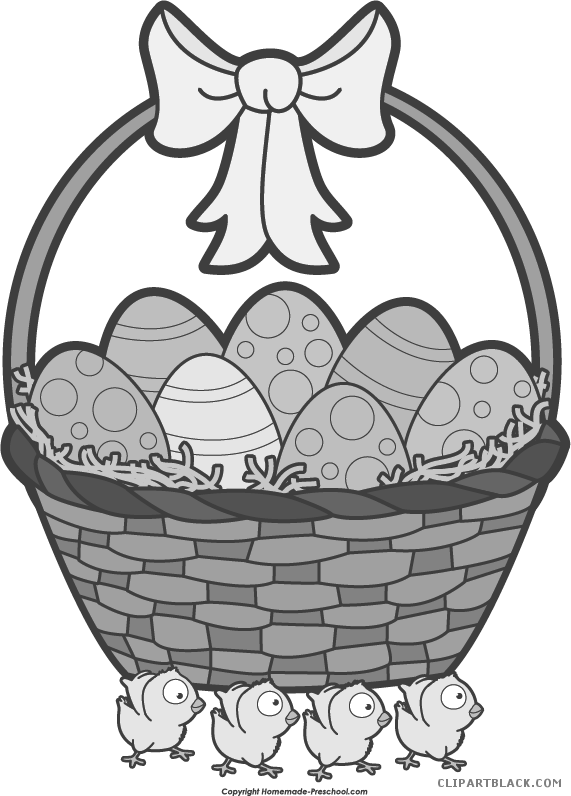 Easter Chick Animal Free Black White Clipart Images - Clip Art Easter Basket Clipart Png (571x796)