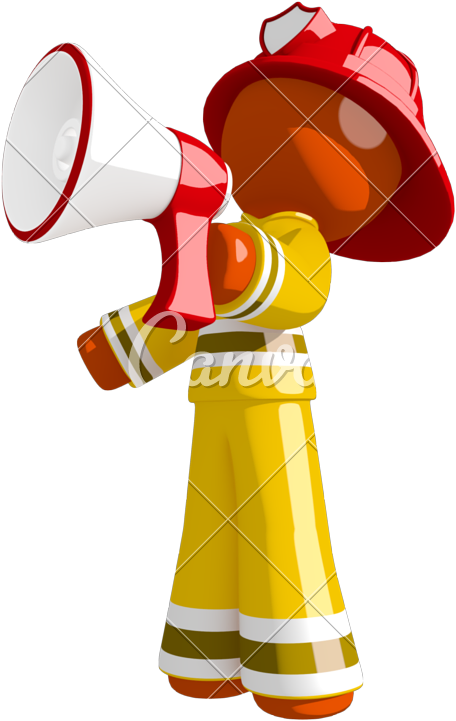 Orange Man Firefighter Announcing Through Megaphone - Firefighter (538x800)