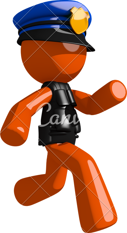 Orange Man Police Officer Running Or Chasing Or Escaping - Cartoon (437x800)
