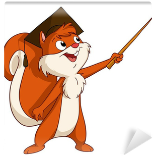 Cartoon Squirrel In Graduated Hat With Pointer Wall - Cartoon Animals Pointing (400x400)
