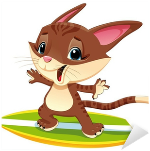 Funny Cartoon And Vector Illustration Sticker • Pixers® - Desenho De Gato Surfando (400x400)