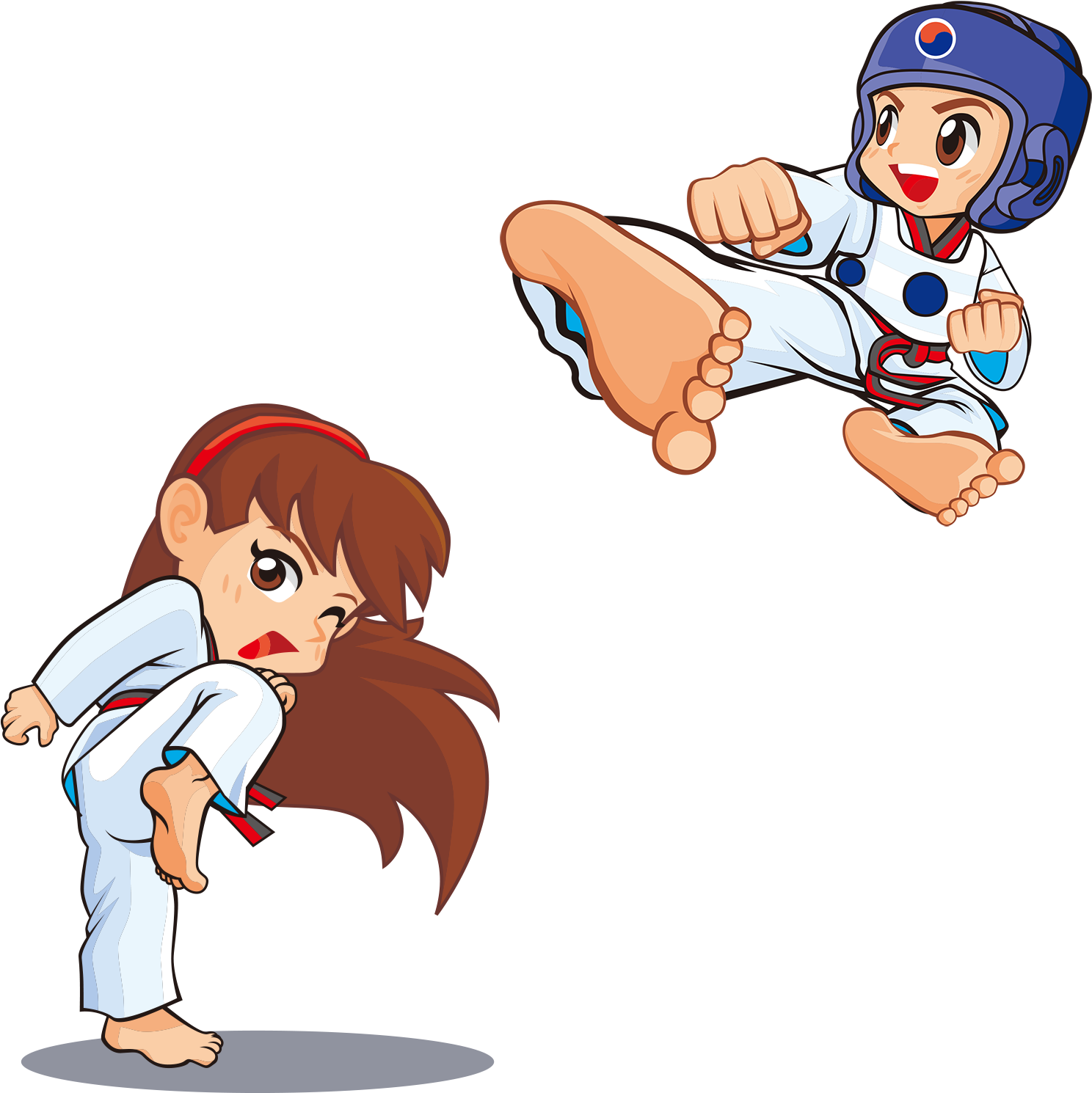 Taekwondo For Kids Kick Martial Arts - Martial Arts Cartoon Boy And Girl (1600x1556)