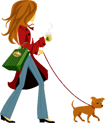 Cartoon Dogs Walking - Girl Walking A Dog (352x412)