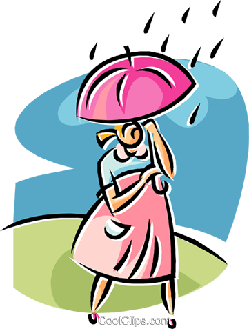 Woman Walking In The Rain Royalty Free Vector Clip - Umbrella Clip Art (361x480)