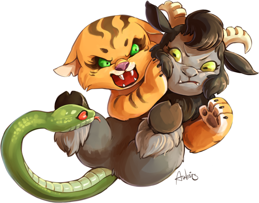 Audrarius, Chimera, Chimera Sisters, Cute, Multiple - Cartoon (1280x1023)