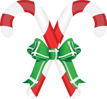 Candy Cane, Christmas, Decorative, Eat - Candy Cane With Ribbon (366x340)