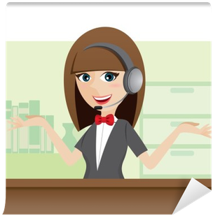 Cartoon Cute Call Center Using Headphone Wall Mural - Call Center Dibujos (400x400)