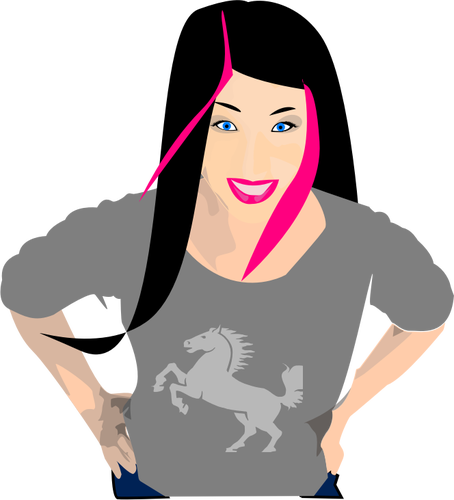 Woman With Black And Pink Hair Vector Graphics - Black Hair Mom Cartoon (454x500)
