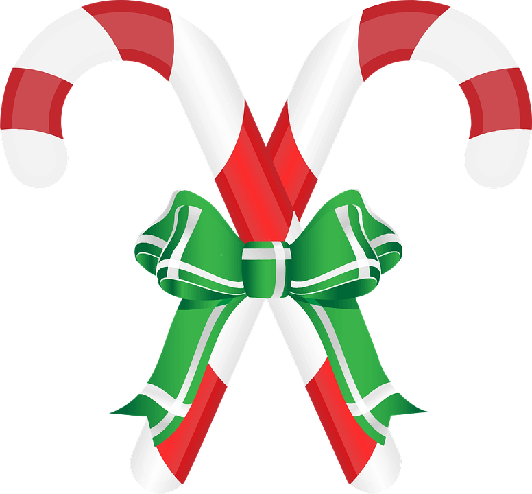 Free Vintage Christmas Clip Art - Candy Cane With Ribbon (776x720)