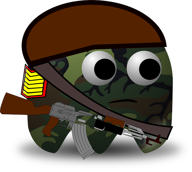 Cartoon Army, Military, Soldier, Pacman, Pac-man, Cartoon - Public Domain Cartoon Characters Png (640x575)