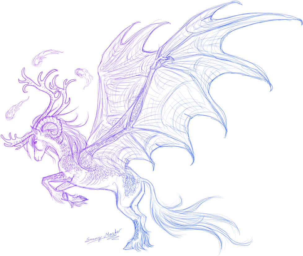 Kirin Sketch Commission By Sunimo - Winged Kirin (1024x859)