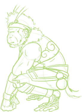 Taoist, Crouching Sketch, Sideview - Sketch (319x394)