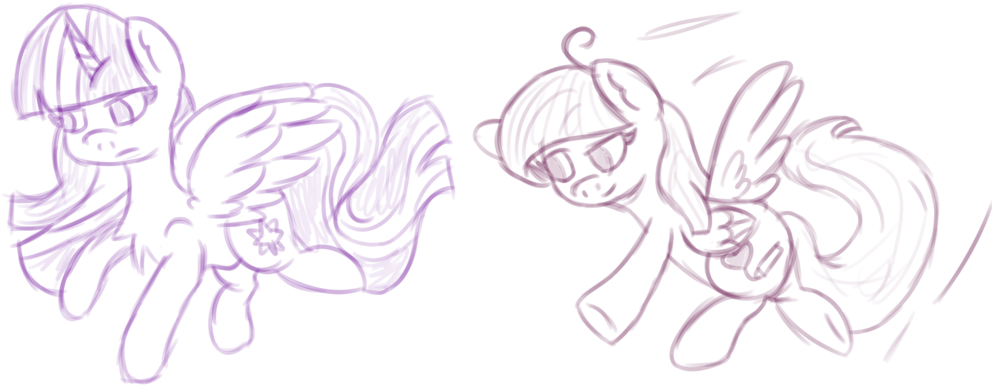 2 Cuties Flying Sketch By Twittershy - Sketch (1024x410)