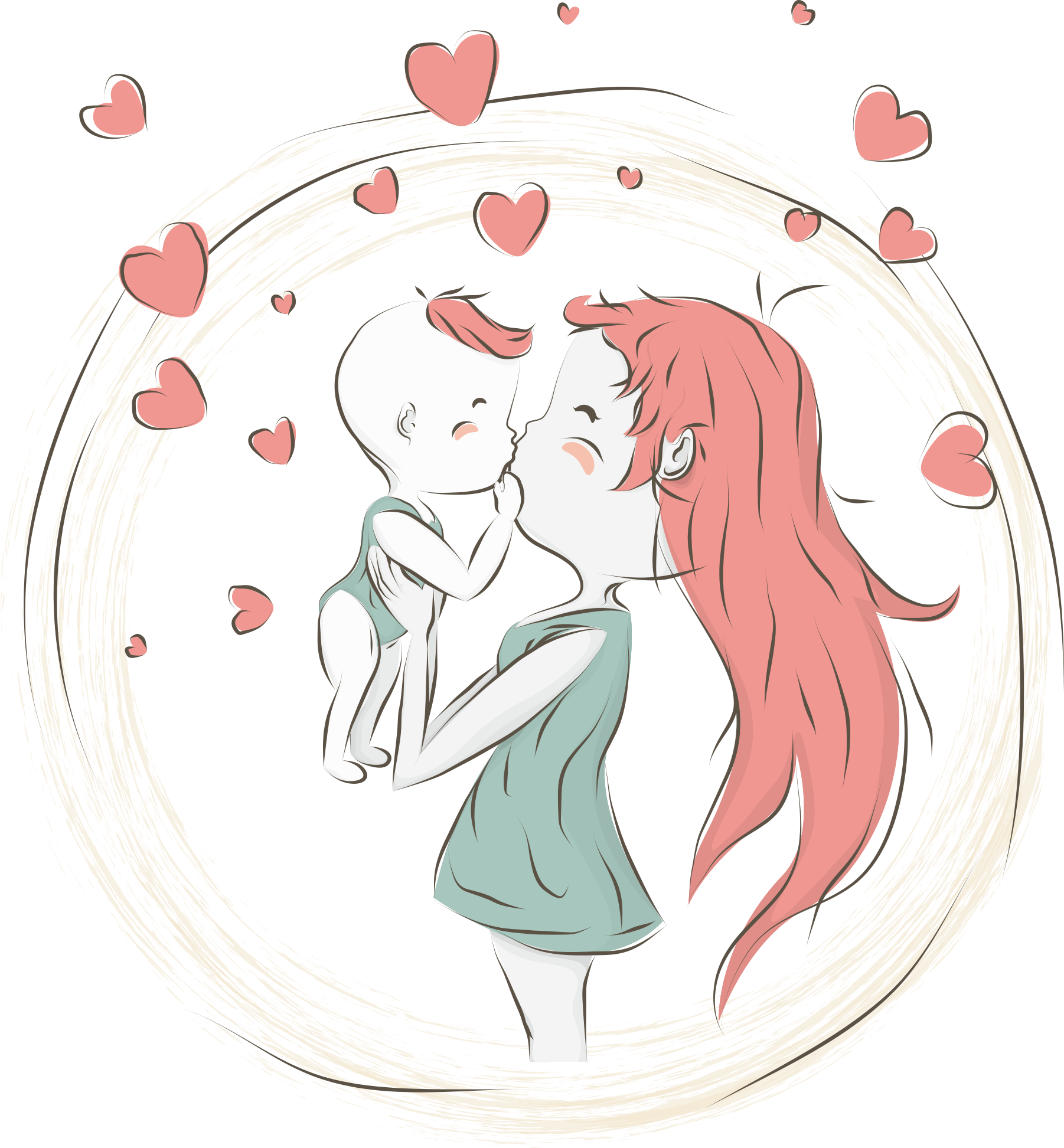 Mother Cartoon Child - Mommy And Baby Girl Png (1802x1945)