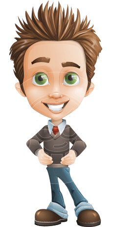School Boy Vector Cartoon Character Set Of Poses - Marketing Guy (298x464)