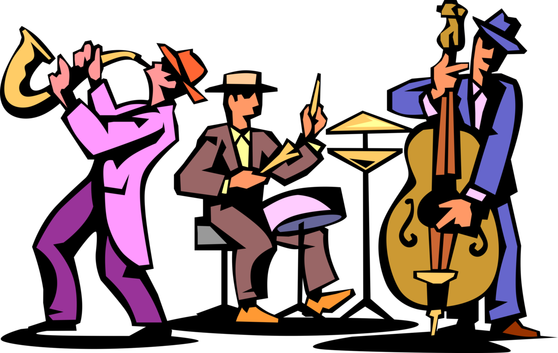 Vector Illustration Of Jazz Trio Musicians Play Saxophone, - Secular In A Sentence (1106x700)