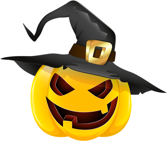 Halloween Evil Pumpkin With Witch Hat Clipart - Frog On Unicycle Gif (600x517)