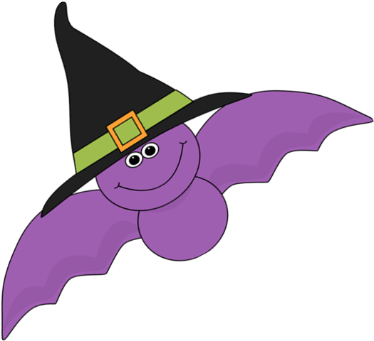 Bat With Witches Hat - Cartoon (726x645)