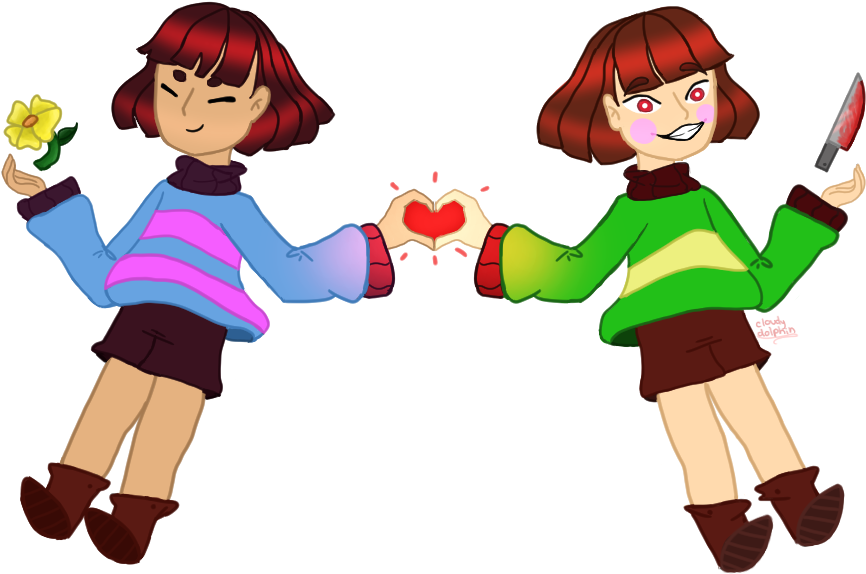 Frisk Y Chara Love Or Dead By Cloudy Dolphin - Cartoon (1000x640)
