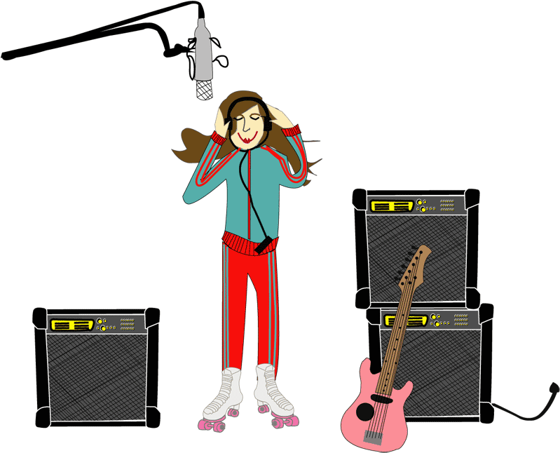 Laura Of The Chix Singing In Recording Studio - Cartoon (800x655)