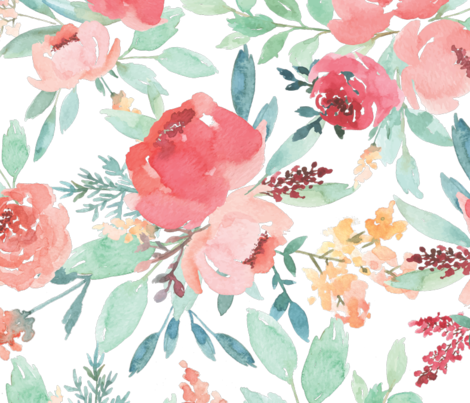 Large Watercolor Flowers Fabric By Taylor Bates Creative - Watercolor Floral (470x403)
