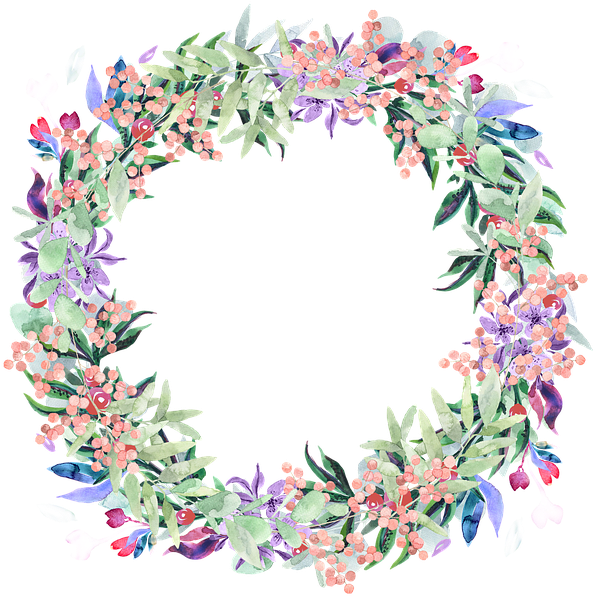 Wreath, Watercolor, Floral, Berries, Spring, Flowers - Corona De Flores Acuarela Png (640x640)