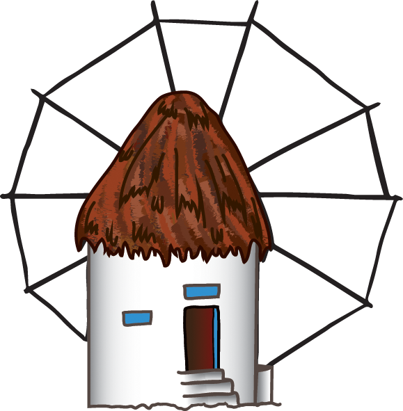 Mykonos Windmill Cartoon Clip Art - Hut (579x591)