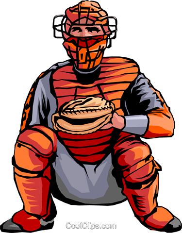Baseball Catcher Royalty Free Vector Clip Art Illustration - Baseball Catcher Png (375x480)