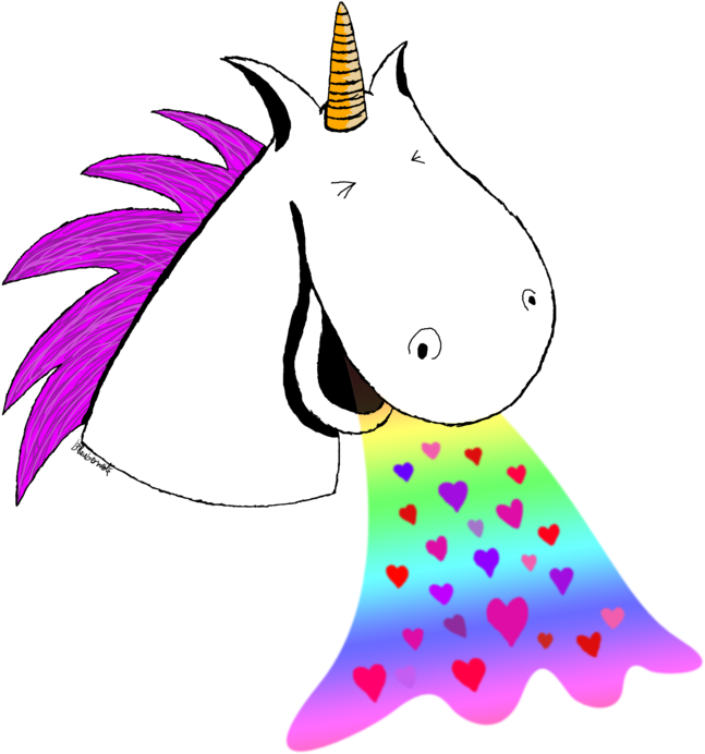 Unicorn Puking Hearts By Bluuberwolf - Cartoon (800x800)