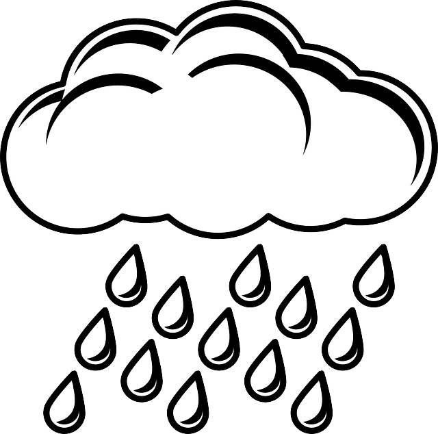 Raindrops Clipart Ulan - Rainy Weather Clipart Black And White (640x634)