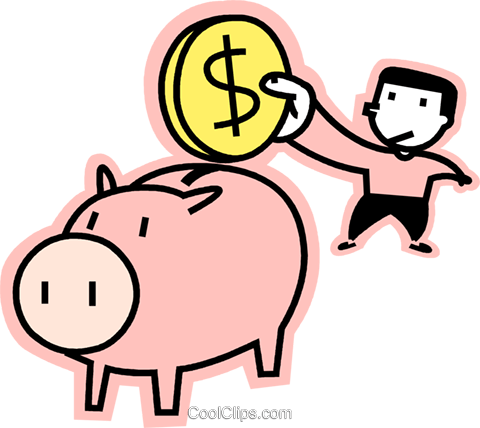 Man Putting Money In His Piggy Bank Royalty Free Vector - Saving Clipart (480x428)