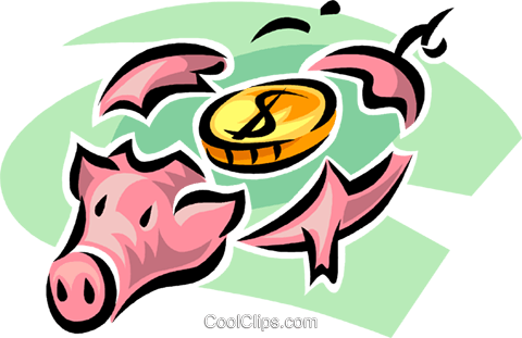 Broken Piggy Bank Royalty Free Vector Clip Art Illustration - Alcancia Rota Png (480x311)