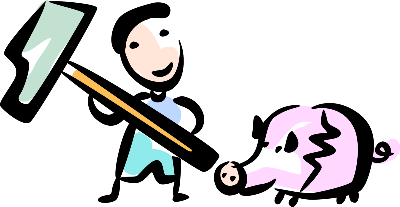 Vector Illustration Of Cash Strapped Man Breaks Piggy - Vector Illustration Of Cash Strapped Man Breaks Piggy (1349x700)