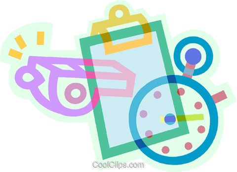 Clipboard, Stopwatch, And Whistle Royalty Free Vector - Circle (480x349)