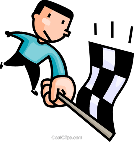 Man Waving The Winners Flag Royalty Free Vector Clip - Man Waving A Checkered Flag Clipart (454x480)