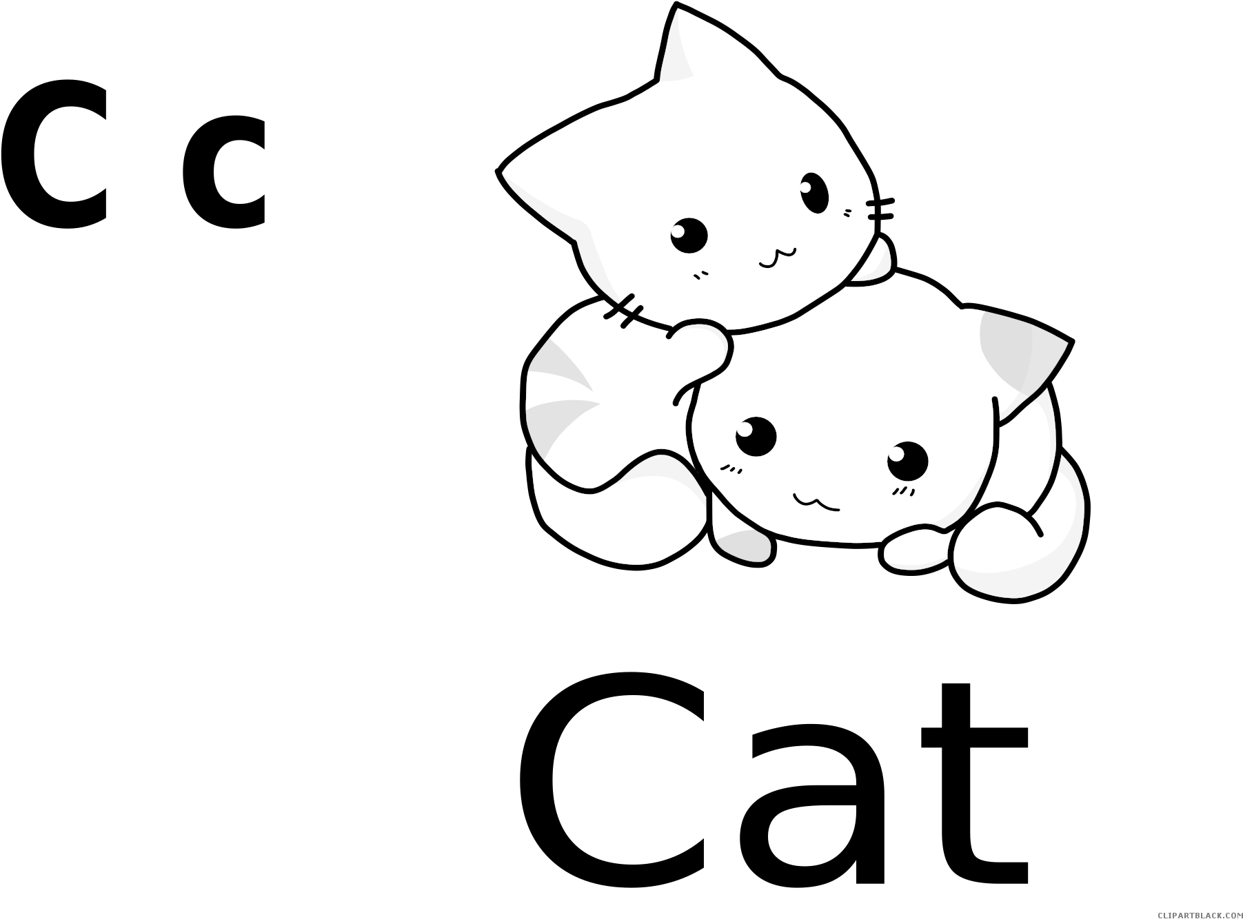 White Cat Animal Free Black White Clipart Images Clipartblack - Cute Cartoon Cat Drawing (1969x1392)